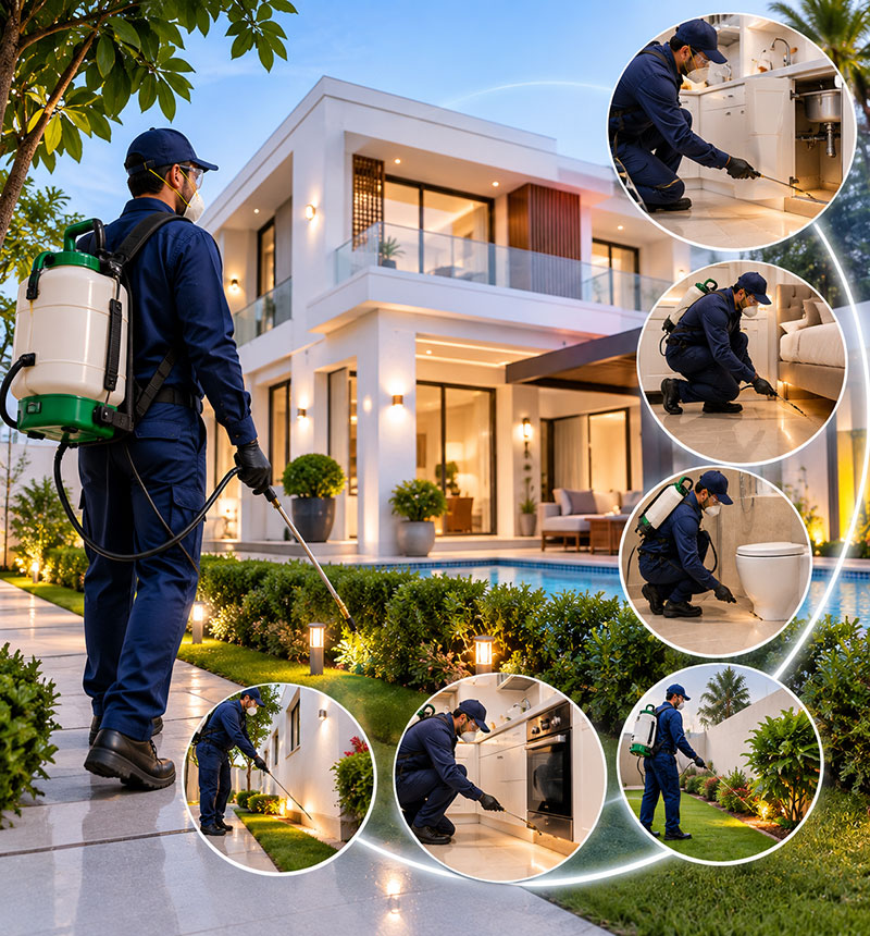 Annual pest control maintenance package visit at a Sharjah villa