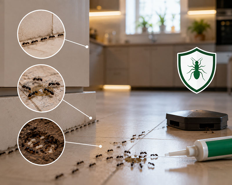 Local ant control technician treating a garden perimeter in Sharjah