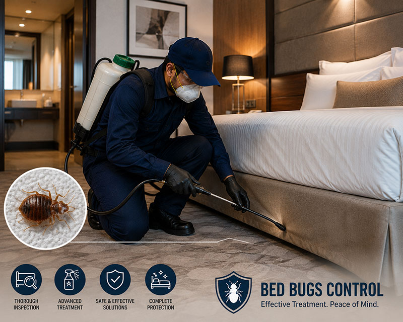 Pest control technicians treating a property in Sharjah