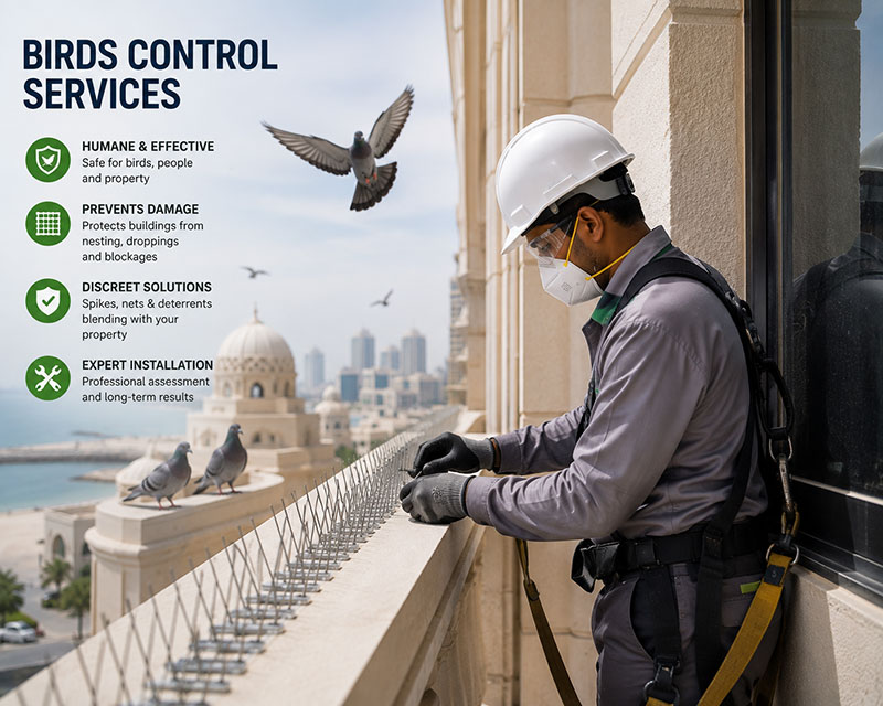 Local bird proofing installation on a Sharjah tower