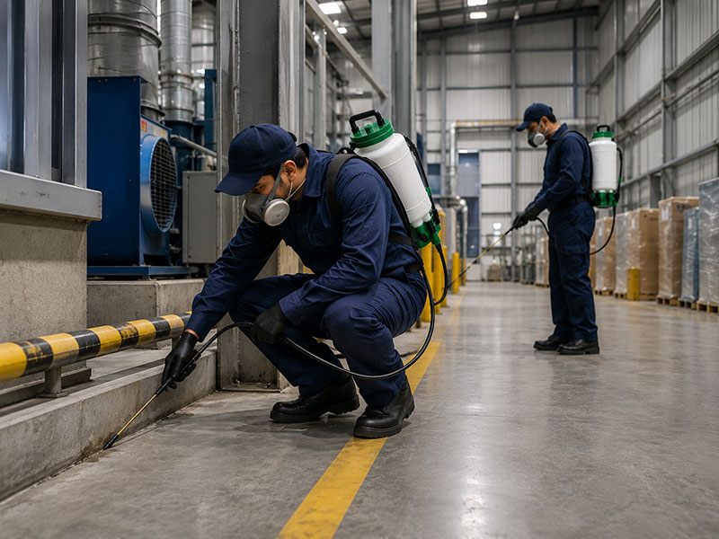 Local rat control technician working at a Sharjah industrial site
