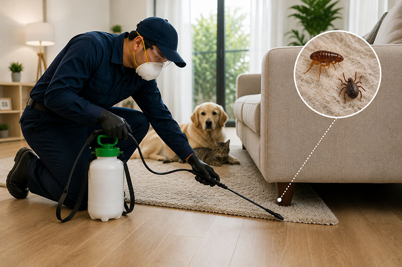 Treating carpet and skirting for fleas in a Sharjah apartment