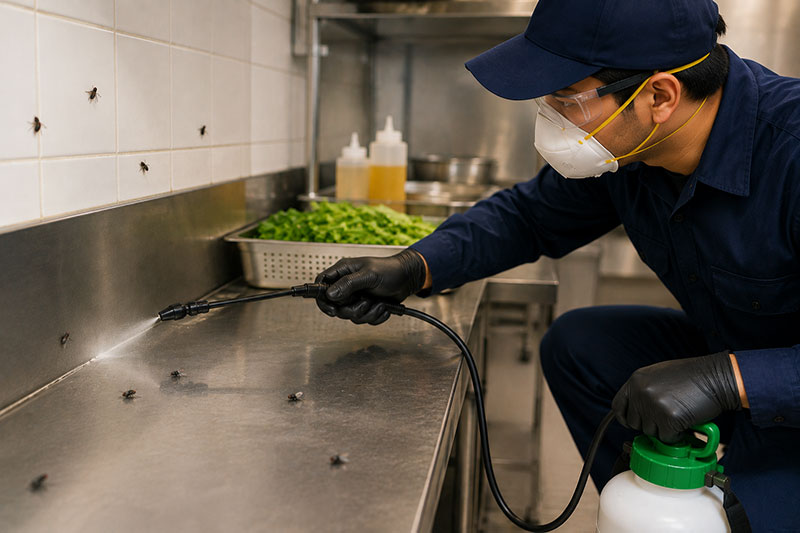 Locating a fly breeding source in a drain during a Sharjah inspection