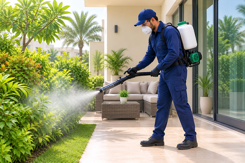 Mosquito breeding site treated with larvicide in Sharjah