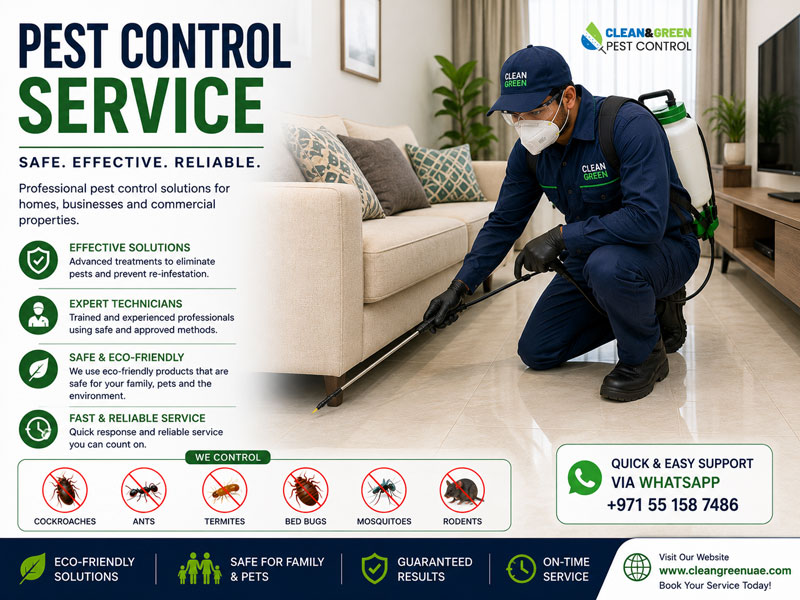 Technician applying a general pest treatment in a Sharjah kitchen