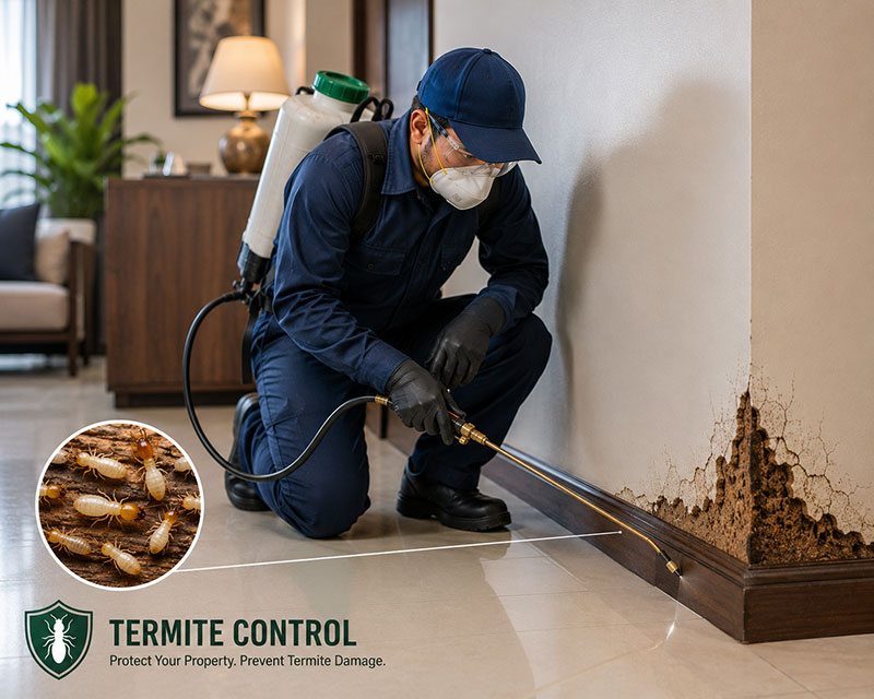 Local termite control technician inspecting a property in Sharjah