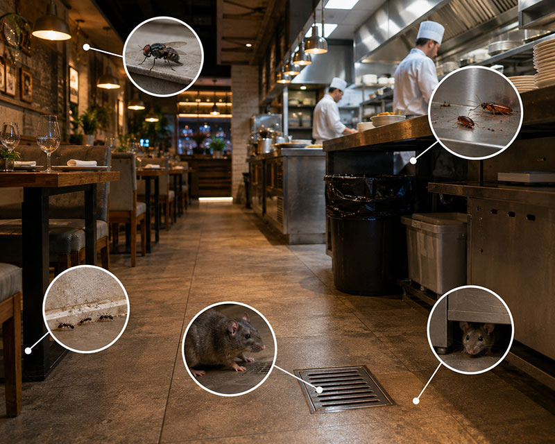 Restaurant pest control treatment in a Sharjah kitchen