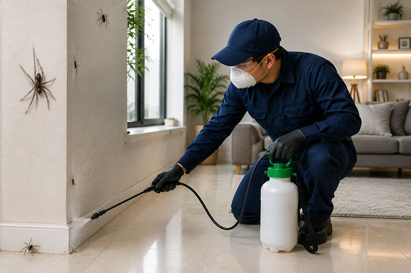 Spider control and web removal carried out at a Sharjah property